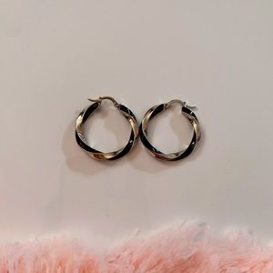 Silver and Black Twisted Hoop Earrings